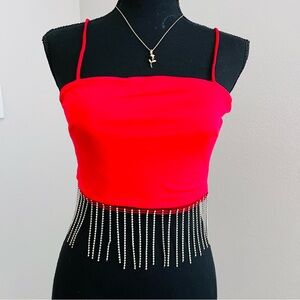 Charlotte Russe red fringe crop top